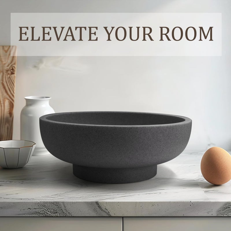 LIN CHUAN Large Decorative Bowl, Fruit Bowl for Kitchen Counter, Modern Resin Bowl for Home Decor, Key Holder for Entry Table, Artificial Stone Black - Image 5